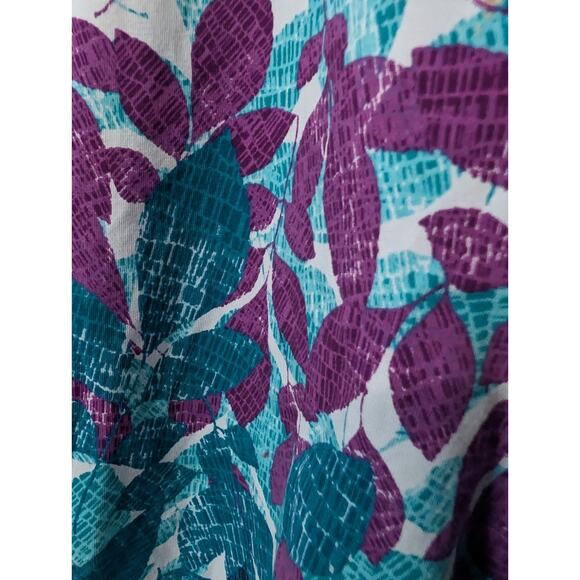 Alfred Dunner Shirt Womens Size Small Blue Teal Purple Leaf Print 3/4 Sleeve Top - Picture 3 of 15
